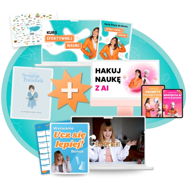 Wyzwanie: Ucz się lepiej w 7 dni! + Kurs Efektywnej Nauki z Sesyjnym Poradnikiem + Hakuj Naukę z AI